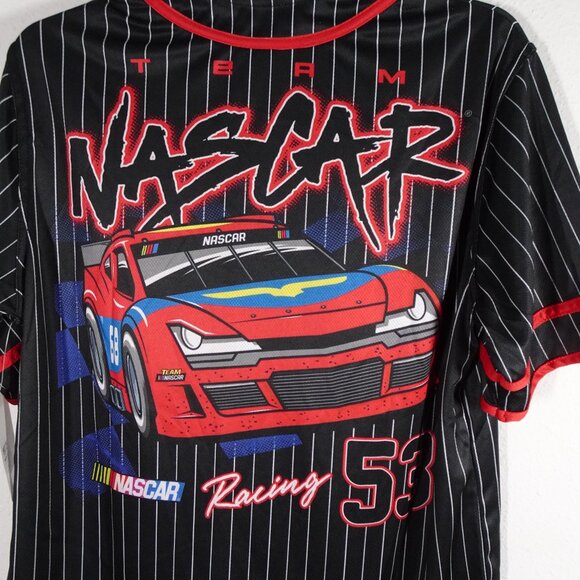 Nascar Racing Team Shirt Men's Size S Black Pinstripe Button Up Baseball Jersey - Picture 6 of 11